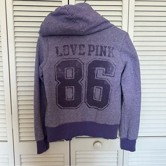 Vintage VS PINK Hoodie 86 Graphic Lavender Zip Up Hoodie Early 2000s Y2K Size S - Picture 5 of 11